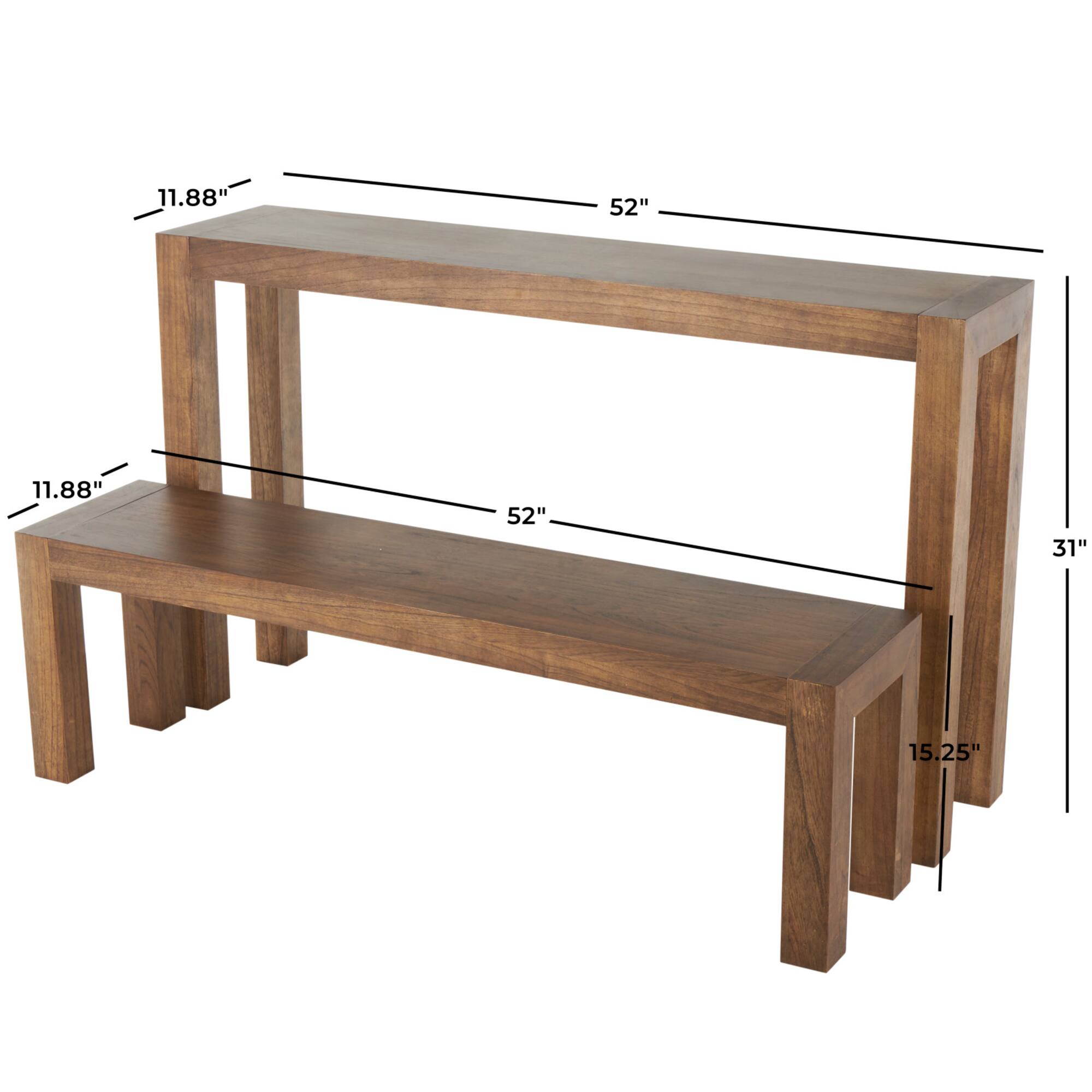 Brown Wood Console Table with Bench